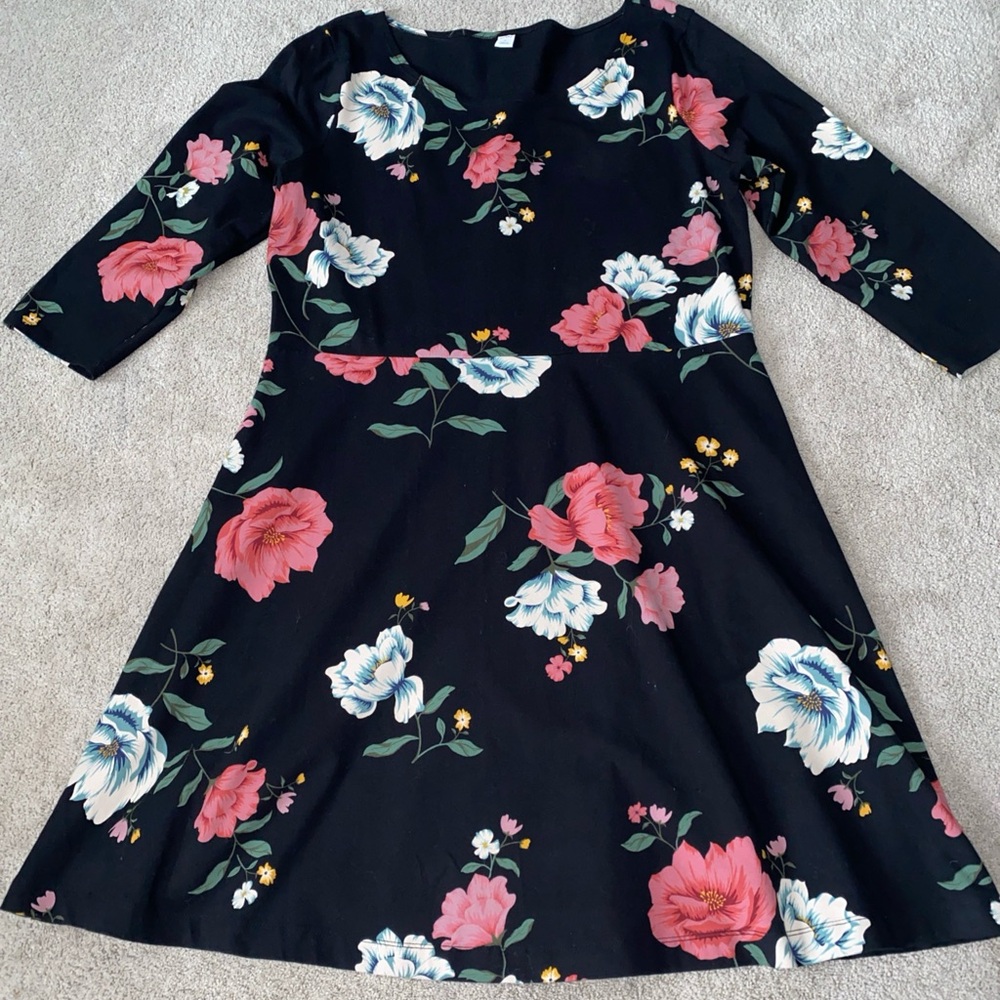 Old Navy Black Floral Scoop Neck‎ Dress XL